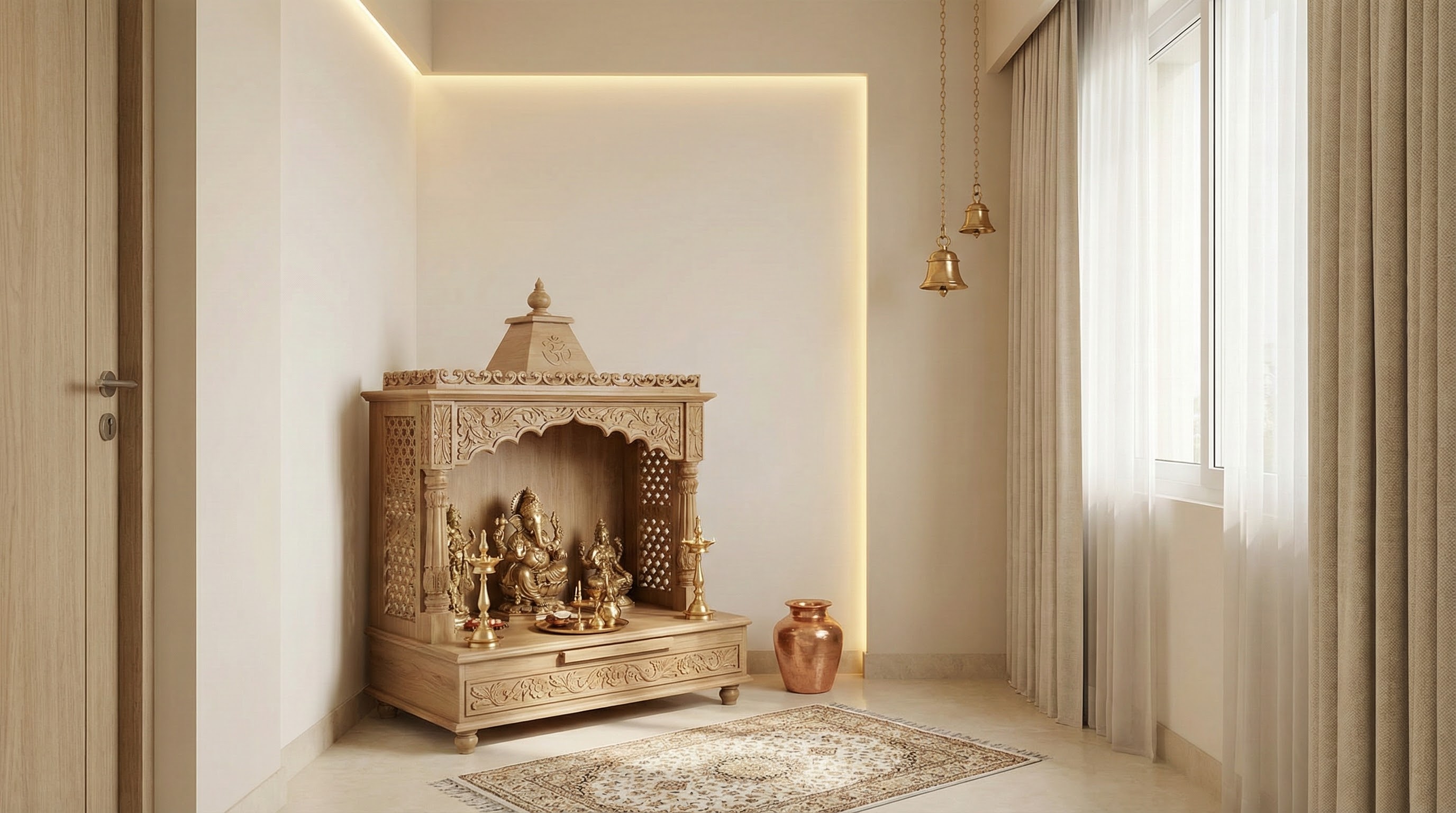 Vastu friendly puja room design in Kolkata apartment